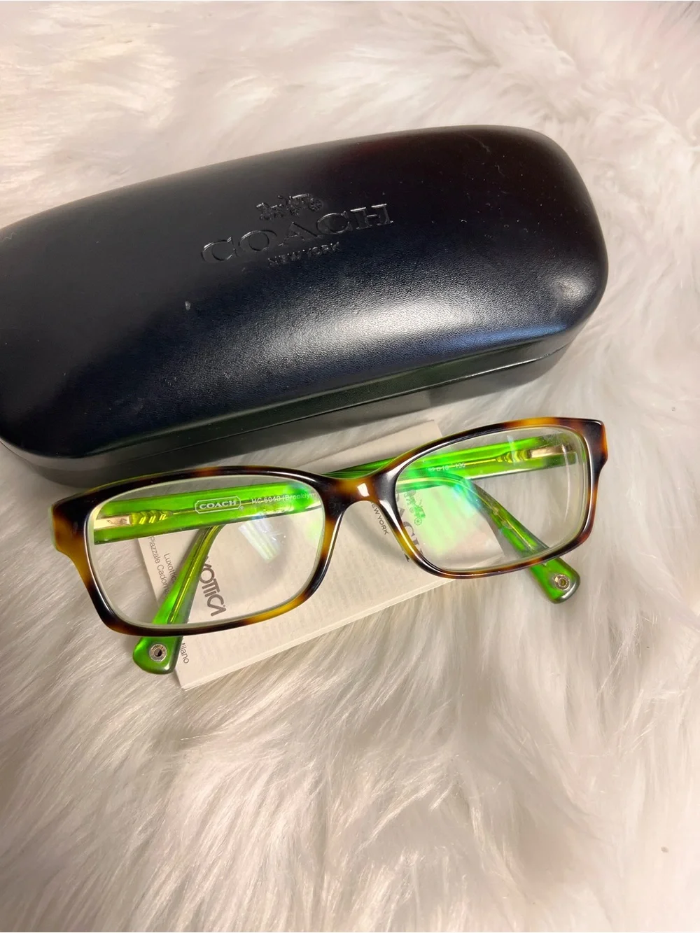 Coach prescription Tortoiseshell Frame with Green Temples Eyeglasses